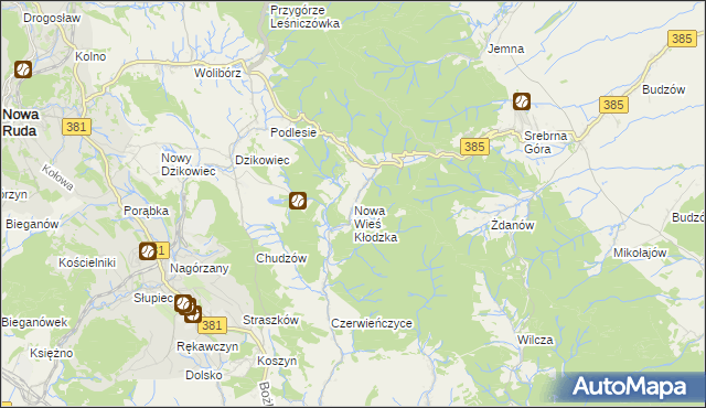 mapa Nowa Wieś Kłodzka, Nowa Wieś Kłodzka na mapie Targeo