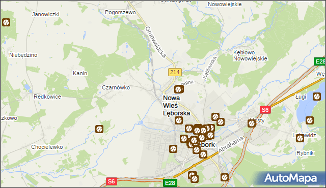 mapa Nowa Wieś Lęborska, Nowa Wieś Lęborska na mapie Targeo