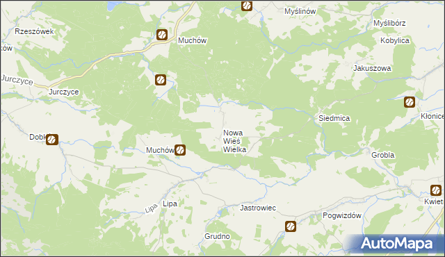 mapa Nowa Wieś Wielka gmina Paszowice, Nowa Wieś Wielka gmina Paszowice na mapie Targeo