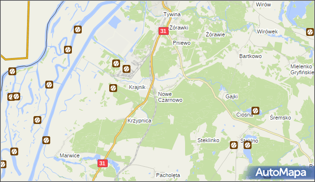 mapa Nowe Czarnowo gmina Gryfino, Nowe Czarnowo gmina Gryfino na mapie Targeo