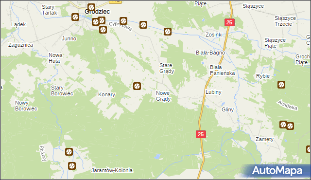 mapa Nowe Grądy, Nowe Grądy na mapie Targeo