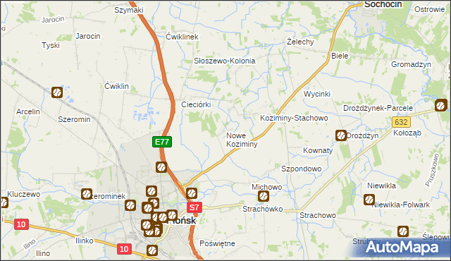 mapa Nowe Koziminy, Nowe Koziminy na mapie Targeo