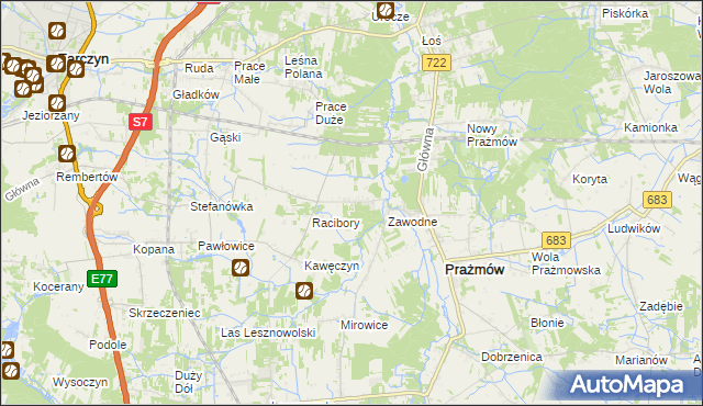 mapa Nowe Racibory gmina Tarczyn, Nowe Racibory gmina Tarczyn na mapie Targeo