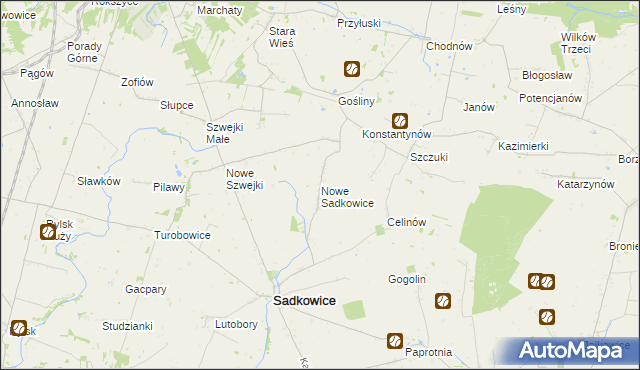 mapa Nowe Sadkowice, Nowe Sadkowice na mapie Targeo