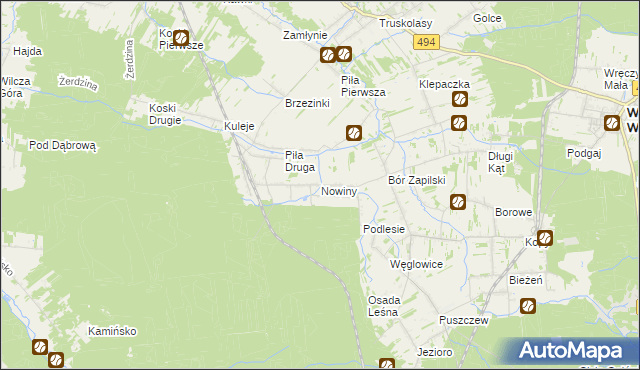 mapa Nowiny gmina Wręczyca Wielka, Nowiny gmina Wręczyca Wielka na mapie Targeo