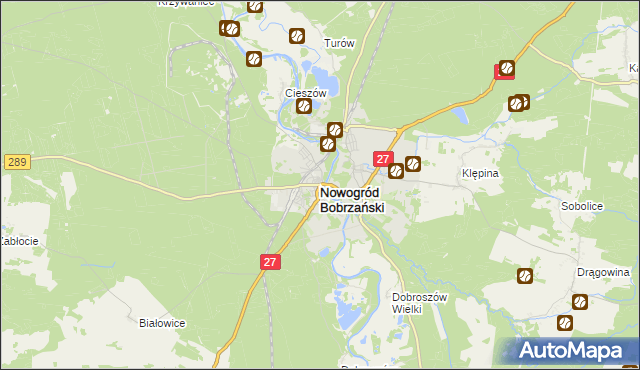 mapa Nowogród Bobrzański, Nowogród Bobrzański na mapie Targeo