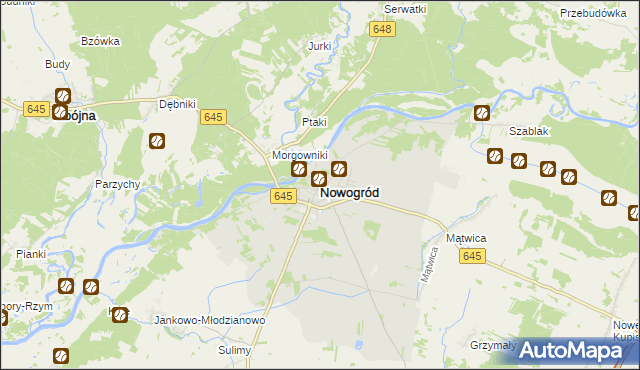 mapa Nowogród powiat łomżyński, Nowogród powiat łomżyński na mapie Targeo
