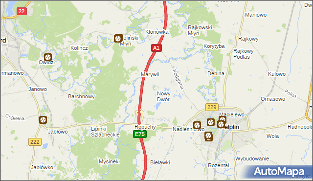 mapa Nowy Dwór gmina Pelplin, Nowy Dwór gmina Pelplin na mapie Targeo