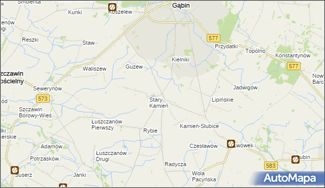 mapa Nowy Kamień gmina Gąbin, Nowy Kamień gmina Gąbin na mapie Targeo