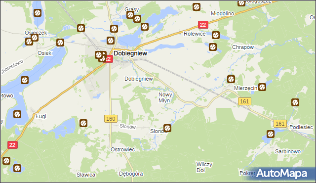 mapa Nowy Młyn gmina Dobiegniew, Nowy Młyn gmina Dobiegniew na mapie Targeo