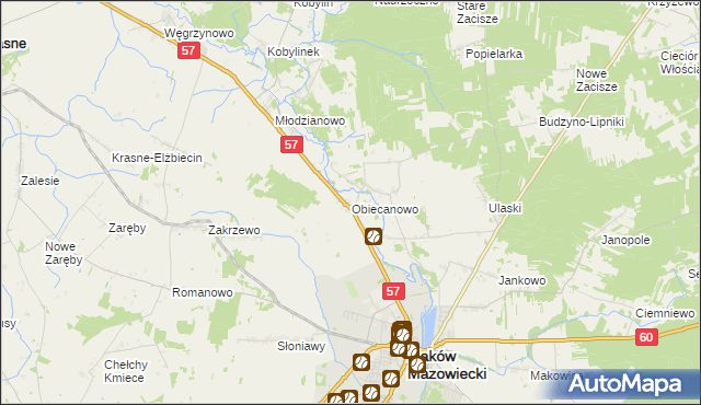mapa Obiecanowo gmina Karniewo, Obiecanowo gmina Karniewo na mapie Targeo