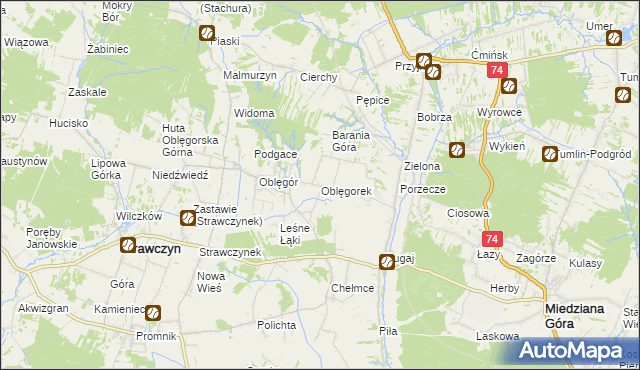 mapa Oblęgorek, Oblęgorek na mapie Targeo