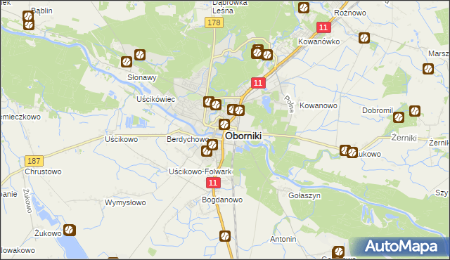 mapa Oborniki, Oborniki na mapie Targeo