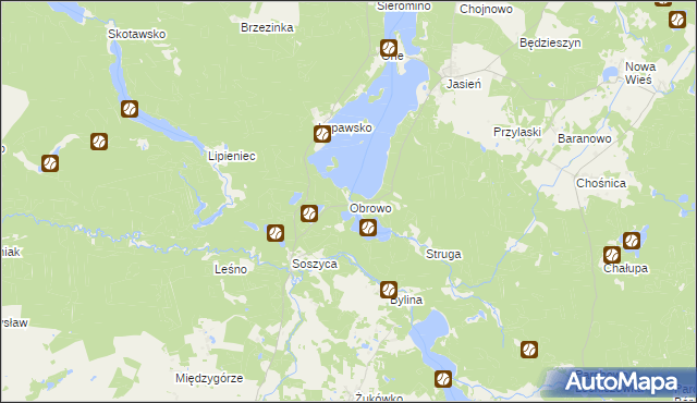 mapa Obrowo gmina Czarna Dąbrówka, Obrowo gmina Czarna Dąbrówka na mapie Targeo