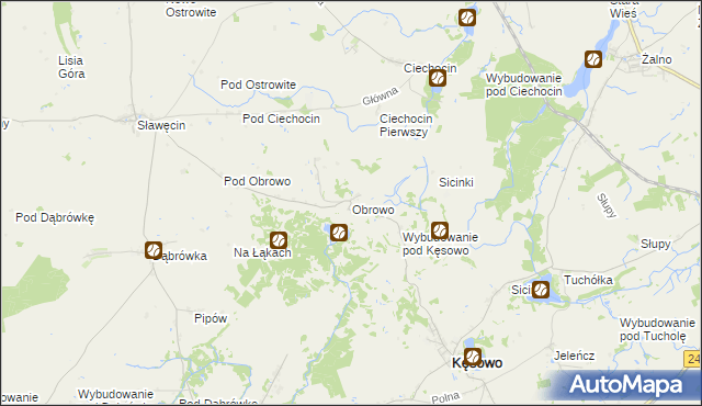 mapa Obrowo gmina Kęsowo, Obrowo gmina Kęsowo na mapie Targeo