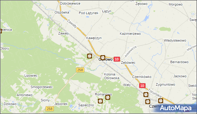 mapa Obrowo powiat toruński, Obrowo powiat toruński na mapie Targeo