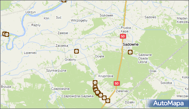 mapa Ocięte, Ocięte na mapie Targeo