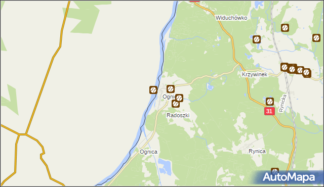 mapa Ognica gmina Widuchowa, Ognica gmina Widuchowa na mapie Targeo