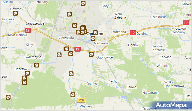 mapa Ogonowice gmina Opoczno, Ogonowice gmina Opoczno na mapie Targeo