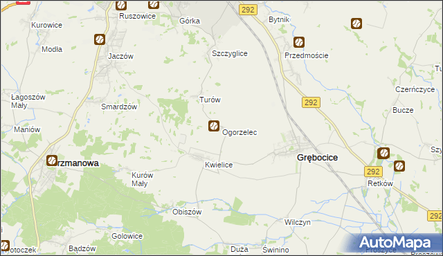 mapa Ogorzelec gmina Grębocice, Ogorzelec gmina Grębocice na mapie Targeo