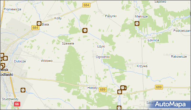 mapa Ogrodniki gmina Bielsk Podlaski, Ogrodniki gmina Bielsk Podlaski na mapie Targeo