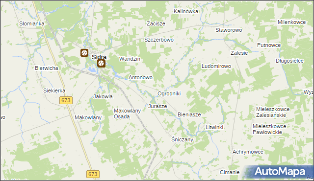 mapa Ogrodniki gmina Sidra, Ogrodniki gmina Sidra na mapie Targeo