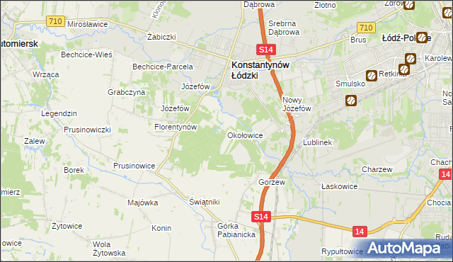 mapa Okołowice gmina Pabianice, Okołowice gmina Pabianice na mapie Targeo