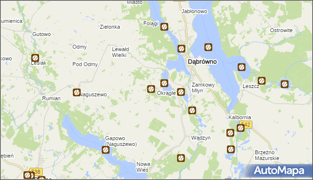 mapa Okrągłe gmina Dąbrówno, Okrągłe gmina Dąbrówno na mapie Targeo