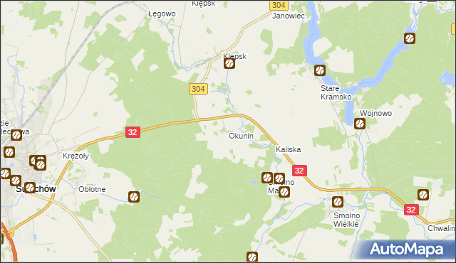 mapa Okunin gmina Sulechów, Okunin gmina Sulechów na mapie Targeo