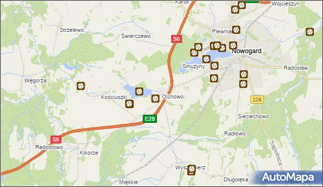 mapa Olchowo gmina Nowogard, Olchowo gmina Nowogard na mapie Targeo