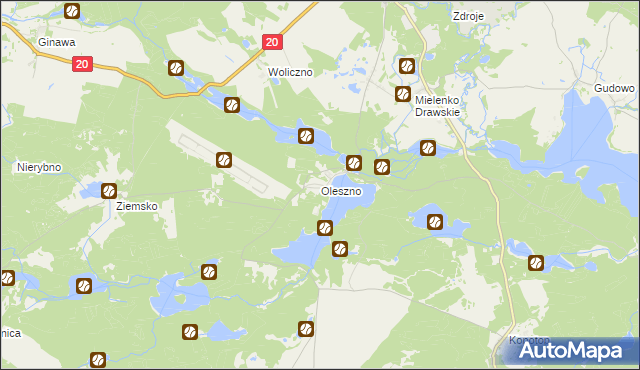 mapa Oleszno gmina Drawsko Pomorskie, Oleszno gmina Drawsko Pomorskie na mapie Targeo