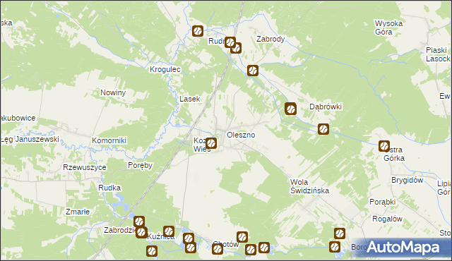 mapa Oleszno gmina Krasocin, Oleszno gmina Krasocin na mapie Targeo