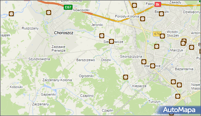 mapa Oliszki gmina Choroszcz, Oliszki gmina Choroszcz na mapie Targeo