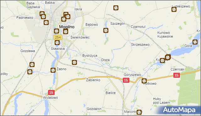 mapa Olsza gmina Mogilno, Olsza gmina Mogilno na mapie Targeo