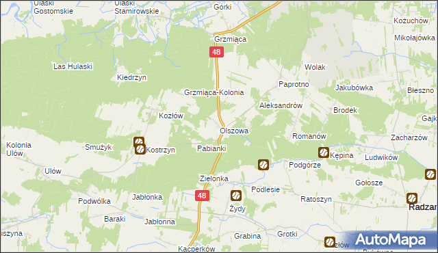 mapa Olszowa gmina Wyśmierzyce, Olszowa gmina Wyśmierzyce na mapie Targeo