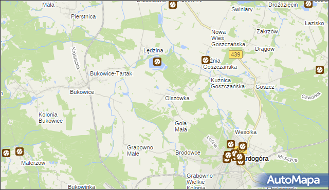 mapa Olszówka gmina Twardogóra, Olszówka gmina Twardogóra na mapie Targeo