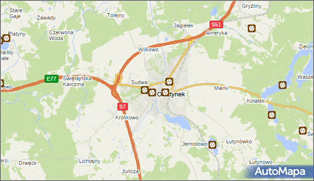 mapa Olsztynek, Olsztynek na mapie Targeo