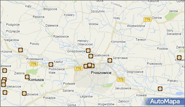 mapa Opatkowice gmina Proszowice, Opatkowice gmina Proszowice na mapie Targeo