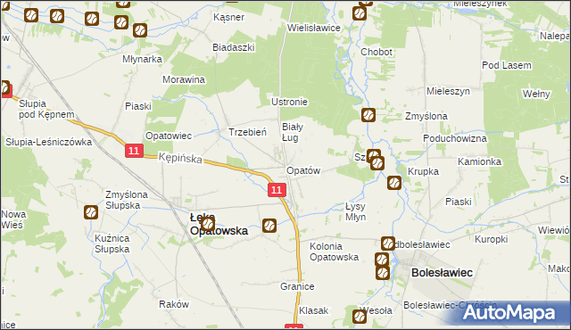 mapa Opatów gmina Łęka Opatowska, Opatów gmina Łęka Opatowska na mapie Targeo