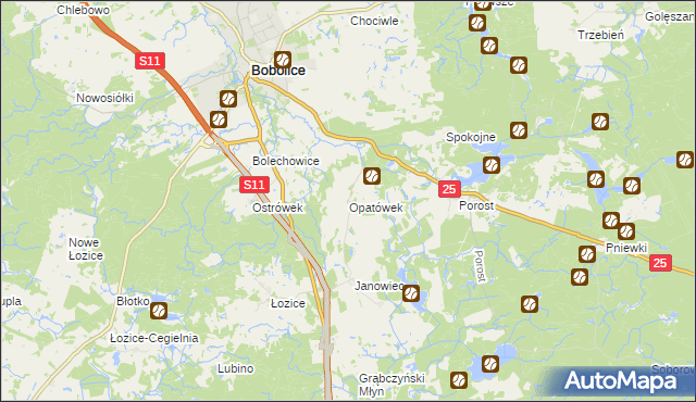 mapa Opatówek gmina Bobolice, Opatówek gmina Bobolice na mapie Targeo