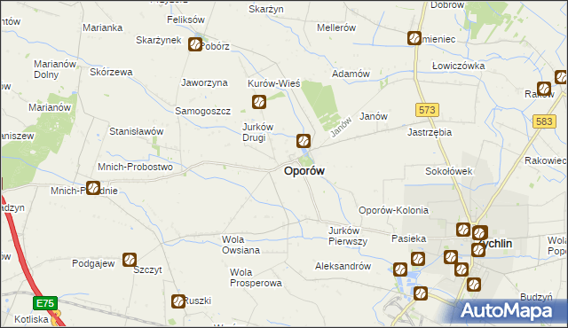 mapa Oporów powiat kutnowski, Oporów powiat kutnowski na mapie Targeo