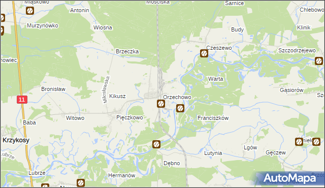 mapa Orzechowo gmina Miłosław, Orzechowo gmina Miłosław na mapie Targeo