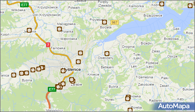 mapa Osieczany, Osieczany na mapie Targeo