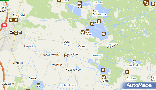 mapa Osiek gmina Żmigród, Osiek gmina Żmigród na mapie Targeo