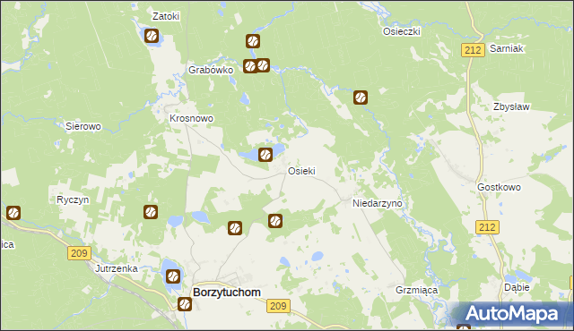 mapa Osieki gmina Borzytuchom, Osieki gmina Borzytuchom na mapie Targeo