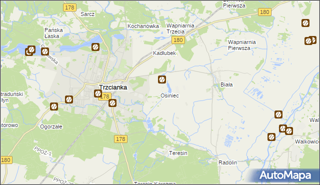 mapa Osiniec gmina Trzcianka, Osiniec gmina Trzcianka na mapie Targeo