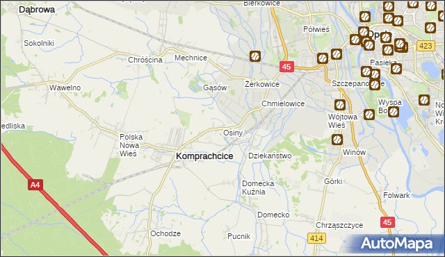 mapa Osiny gmina Komprachcice, Osiny gmina Komprachcice na mapie Targeo