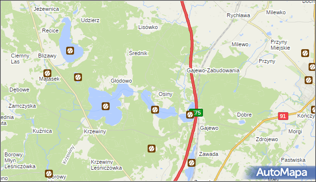 mapa Osiny gmina Nowe, Osiny gmina Nowe na mapie Targeo