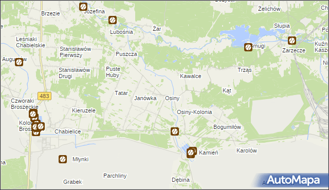 mapa Osiny gmina Szczerców, Osiny gmina Szczerców na mapie Targeo