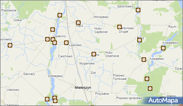 mapa Ośno gmina Janowiec Wielkopolski, Ośno gmina Janowiec Wielkopolski na mapie Targeo